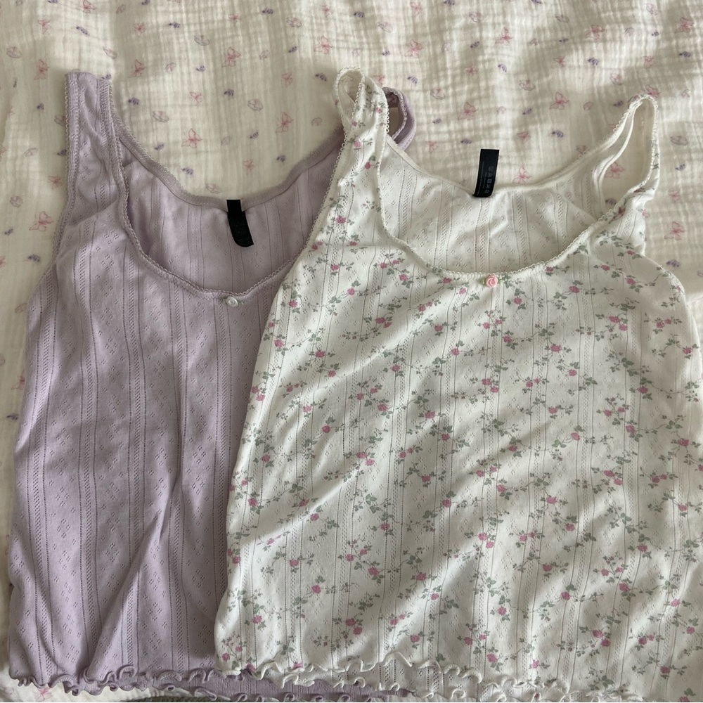Blush Purple and White Fitted Sleeveless Tank Top